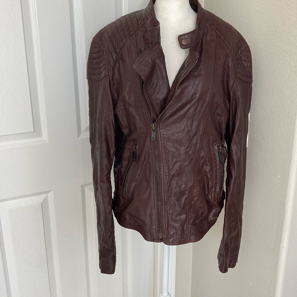Scotch and Soda Brown Leather Jacket Sz L - Picture 2 of 12